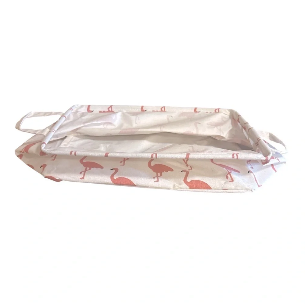 Flamingo Rectangular Storage Basket Pink Cream Tote Collapsible Waterproof - Picture 6 of 11